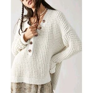 Free People Cream Chunky Knit Button-Front Sweater